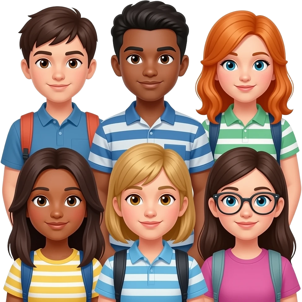 group of diverse middle school students emoji