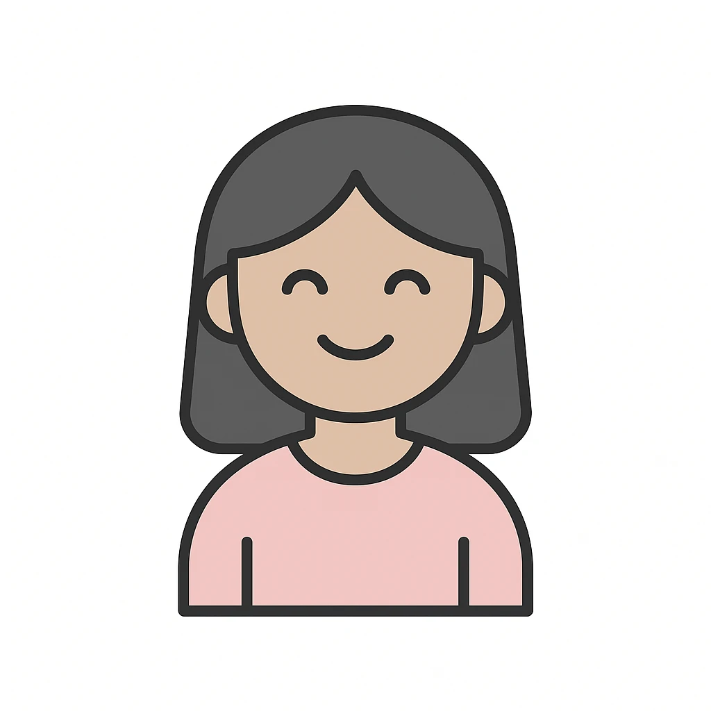 minimalistic cartoon style of a girl with black straight hair and light brown skin, smiling emoji