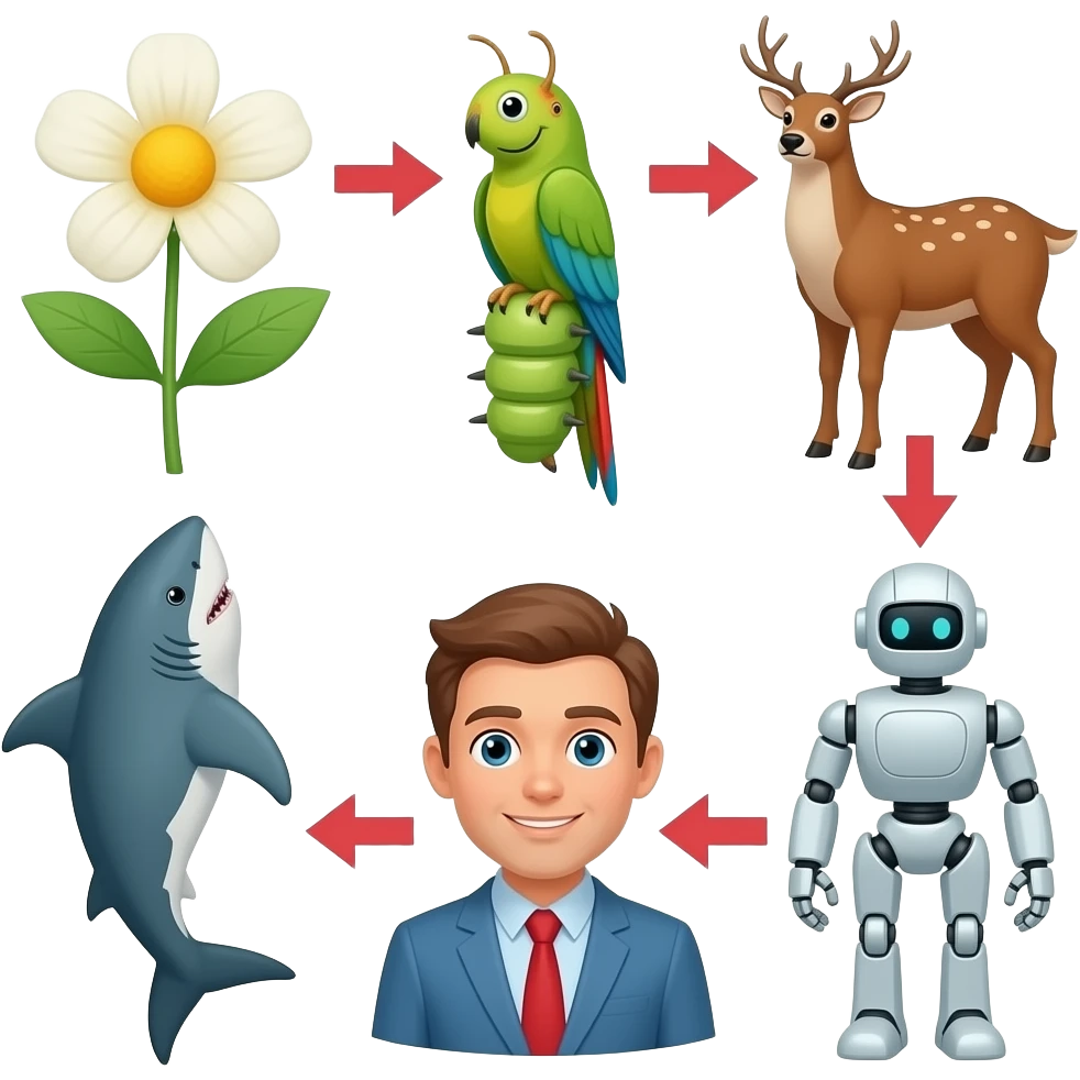 Food chain 🌷🐛🦜🦌🦈👨🤖 emoji