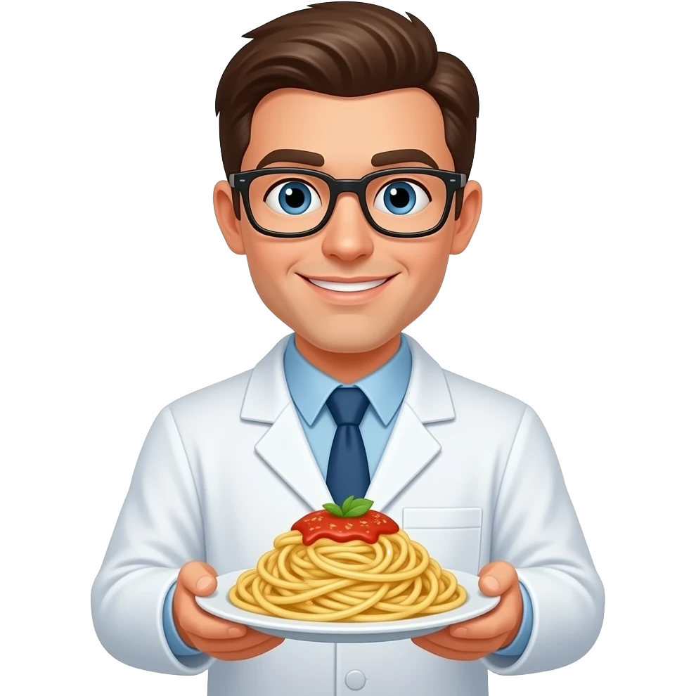 haz una persona con bata y pastas emoji