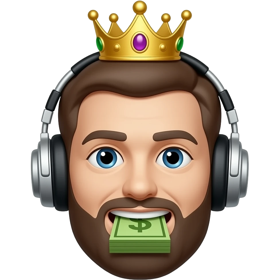 Money mouth face with headphones and a crown on emoji
