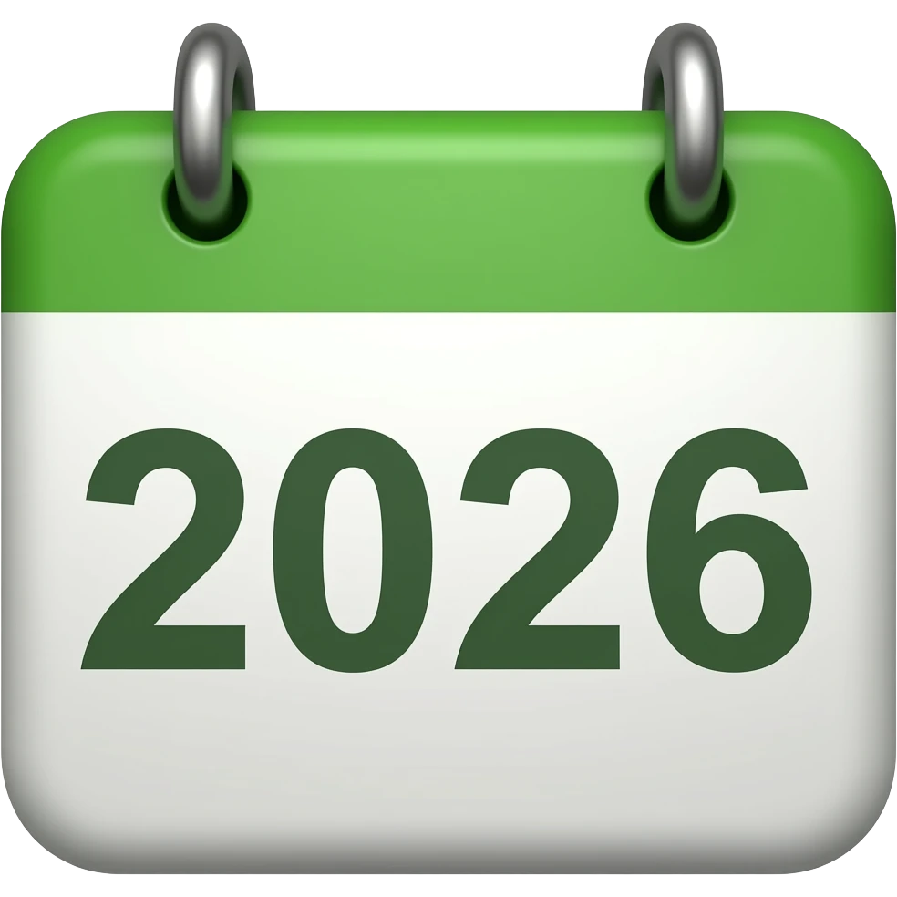 Emoji de un calendario en verde solamente diga 2026 emoji