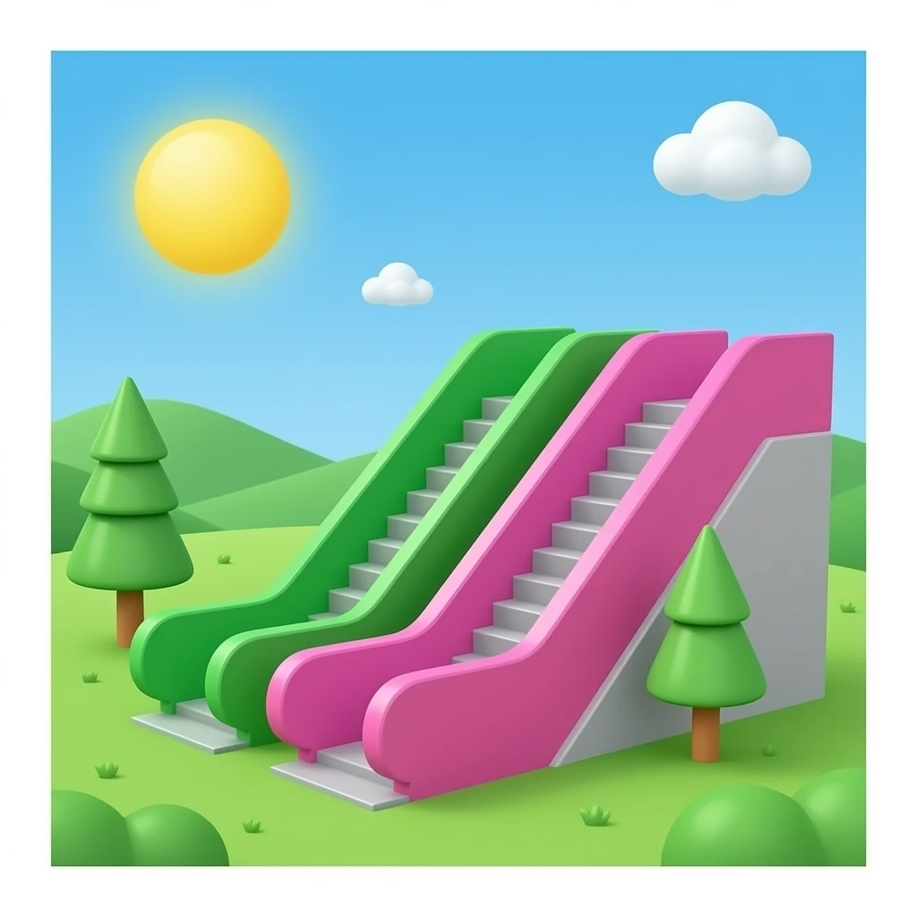 green pink Escalators, transparent background inspired by barbie colour pallete emoji