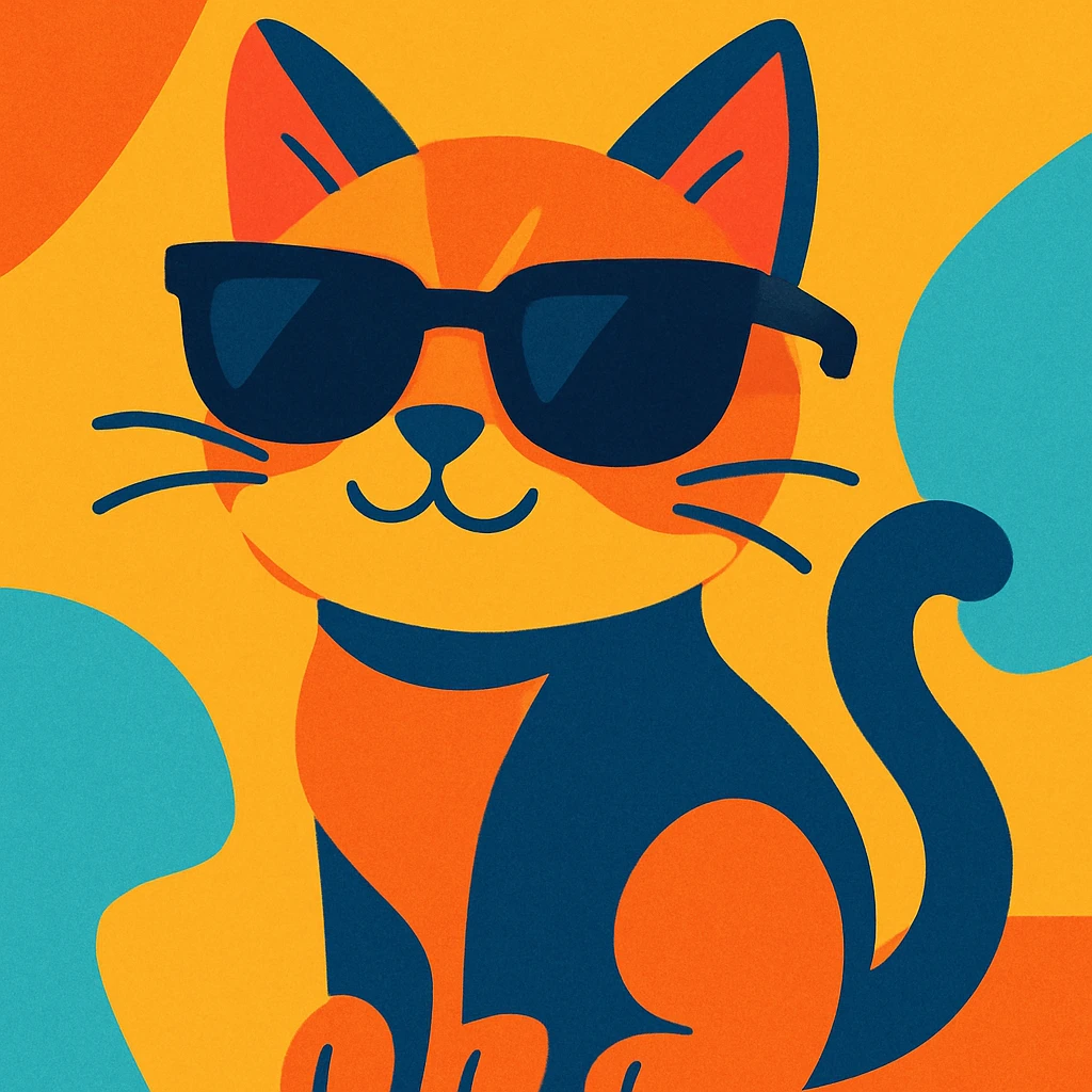 a stylish cat with dark sunglasses, modern illustration, vibrant toon style emoji