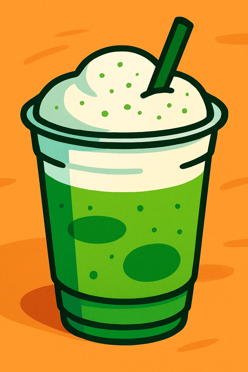 matcha drink in a clear cup with green tea and creamy foam, vibrant illustration, modern style emoji