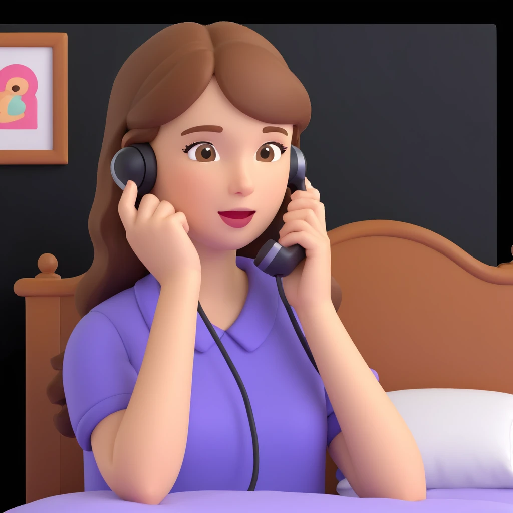 girl talking on phone bedroom background, close up pose emoji