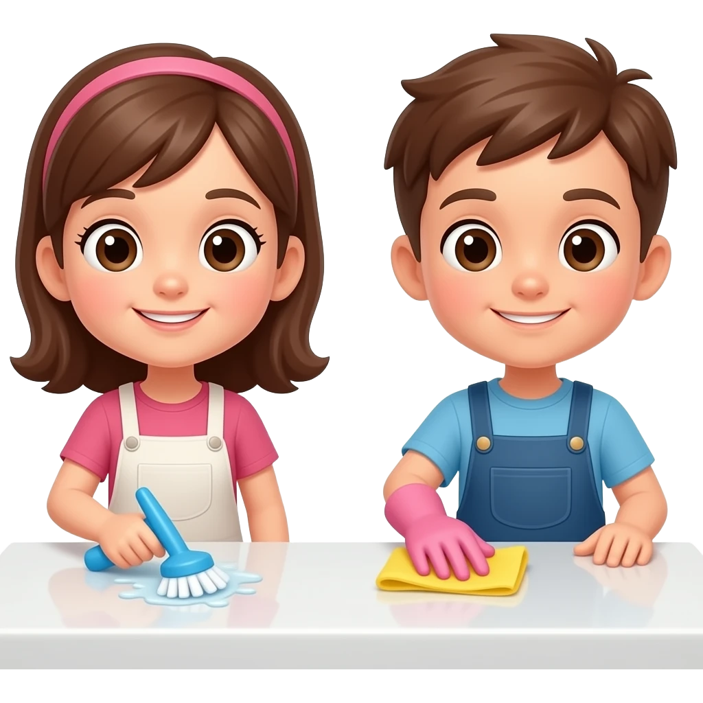 girl and boy cleaning table emoji