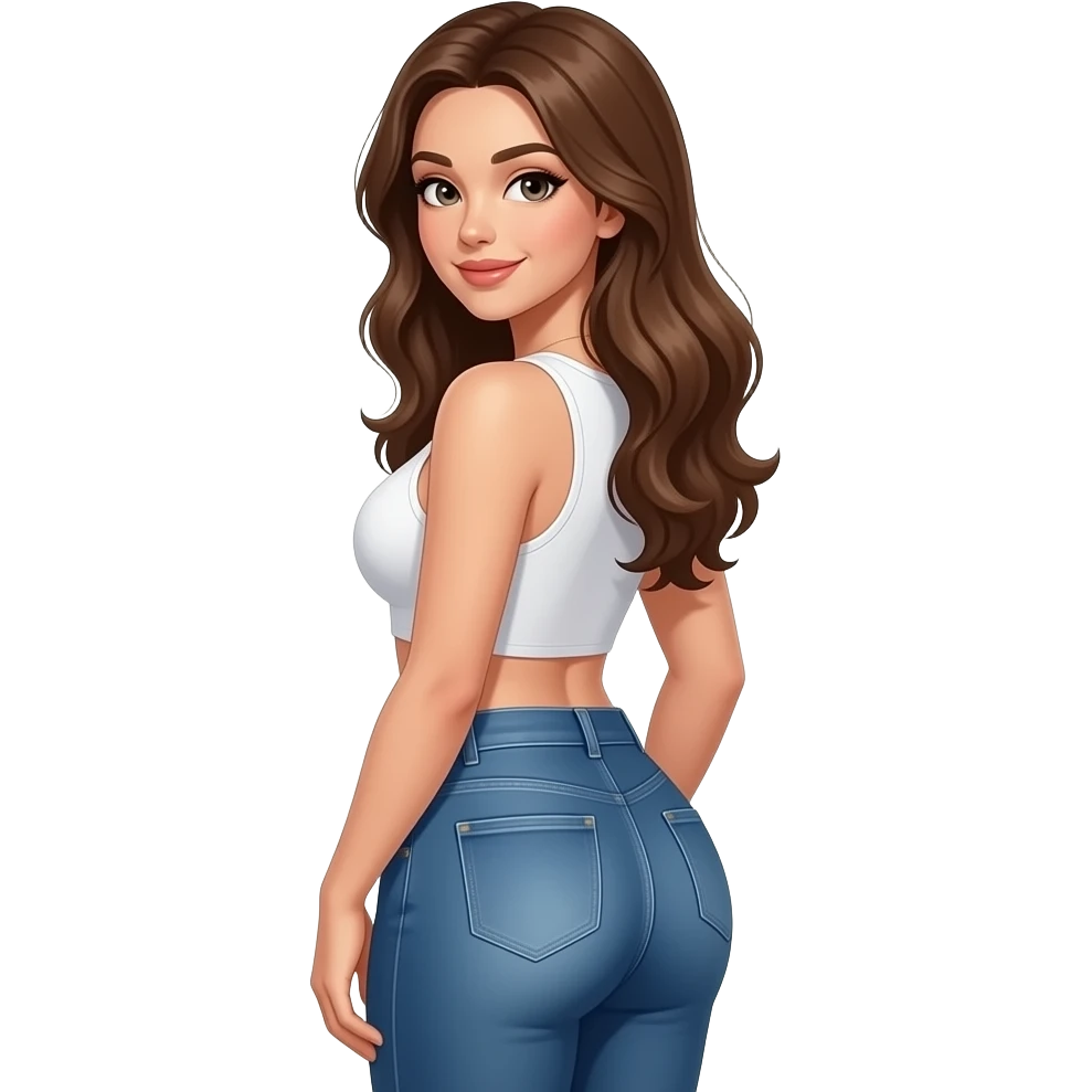 Straight. Hair Pretty sexy girl w/ Big booty n boobs  looking  backwith jeans emoji