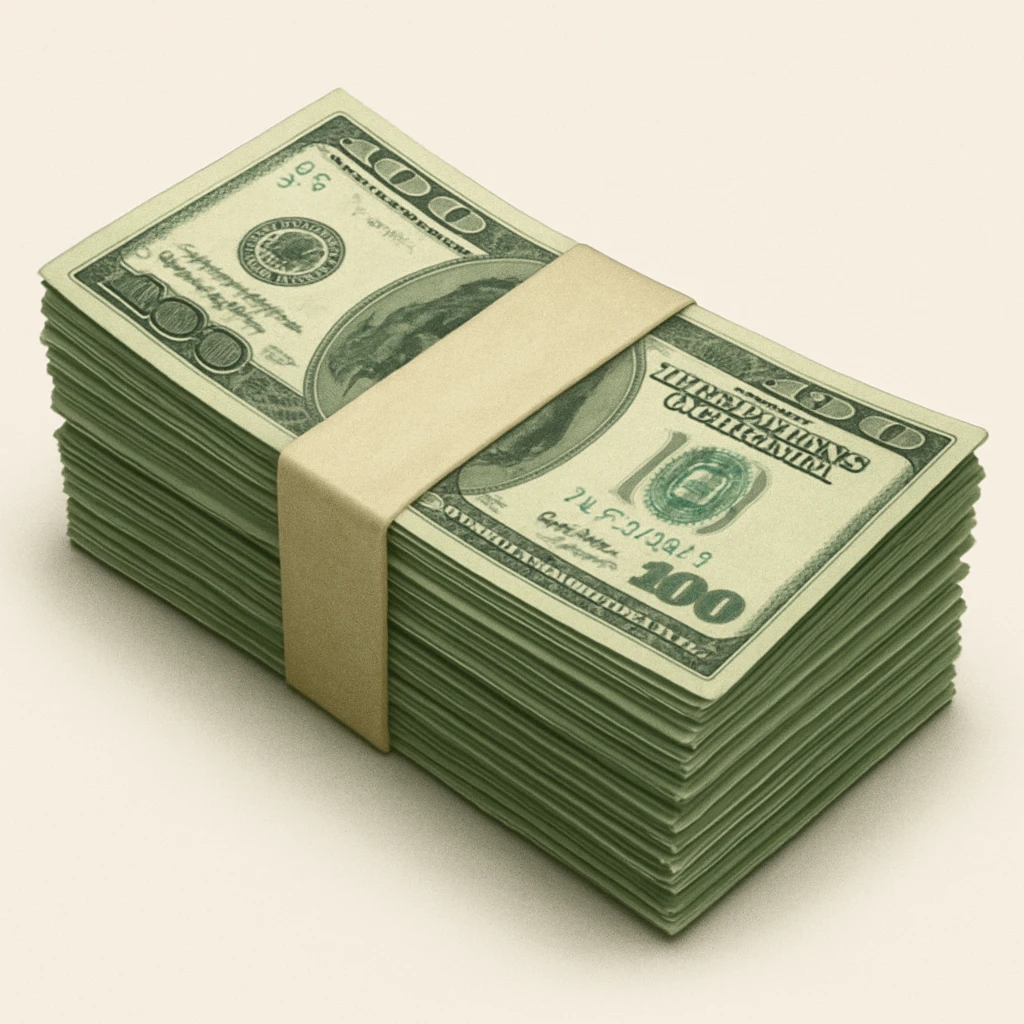 realistic emoji of a stack of dollar bills, detailed, lifelike, photorealistic emoji