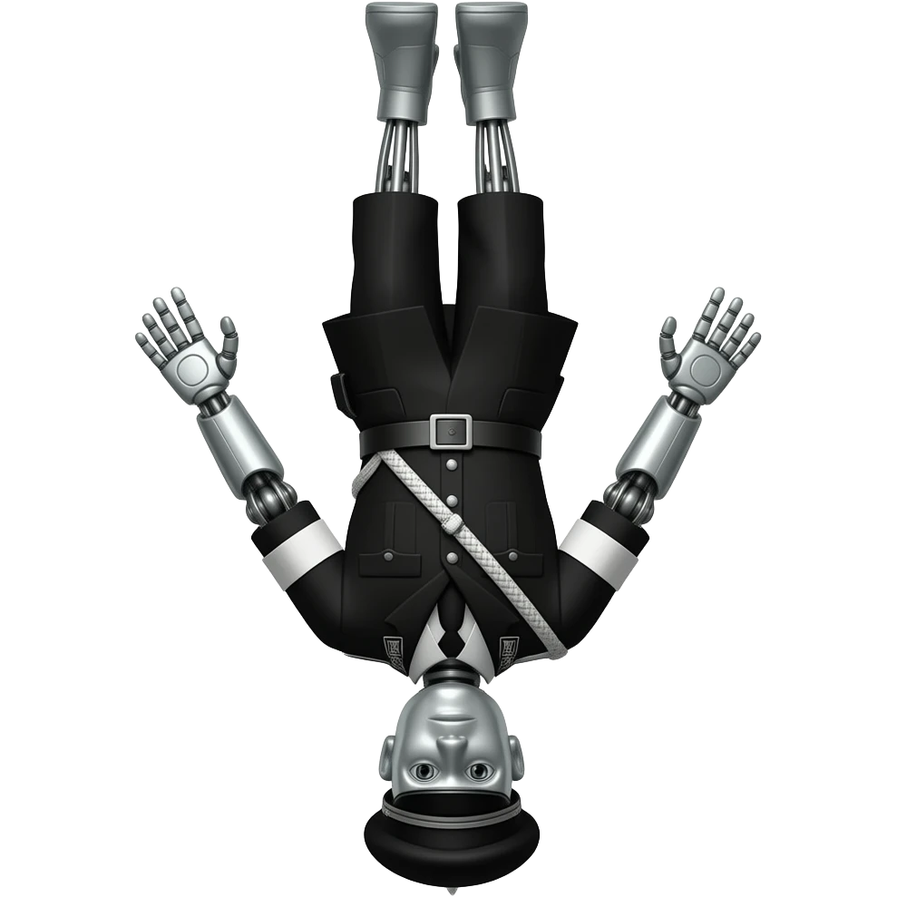 un robot vestito da fascista appeso a testa in giu per i piedi emoji