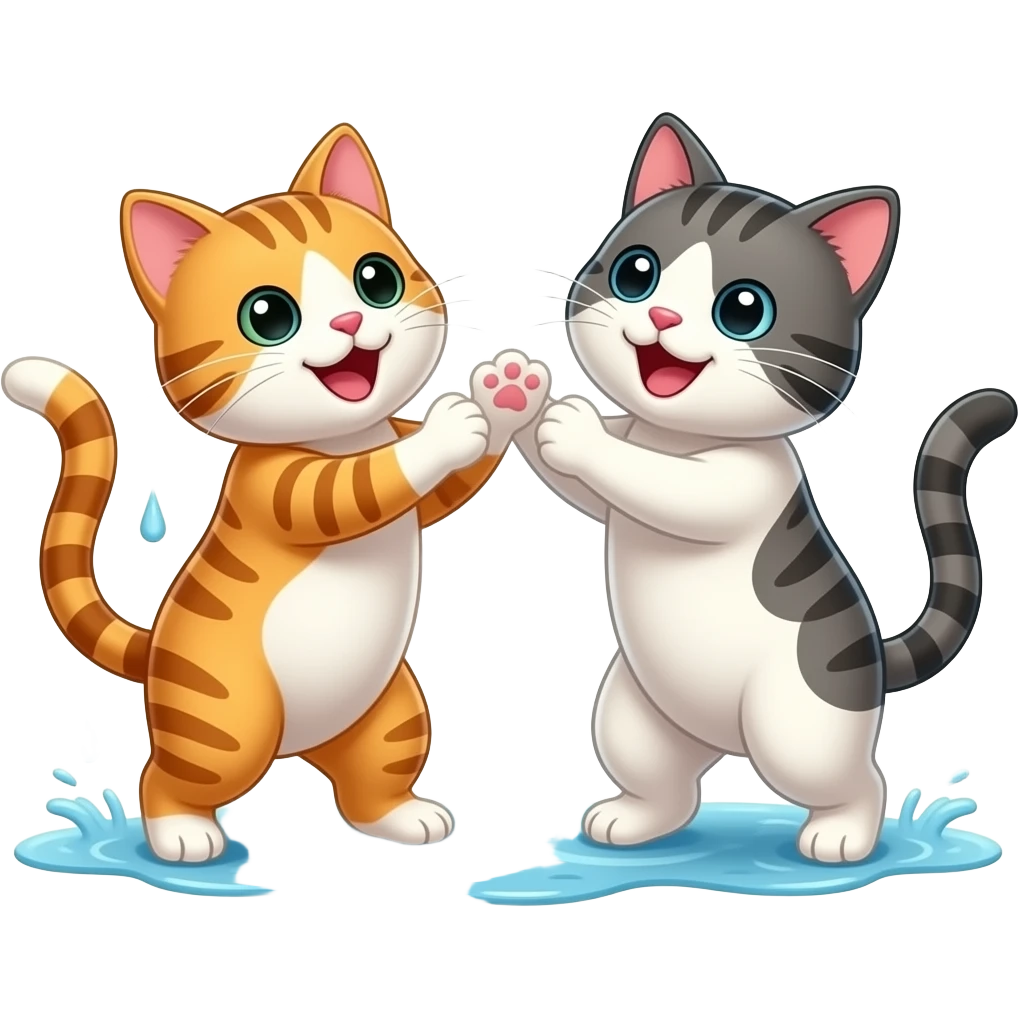 two happy cats playing in the rain emoji