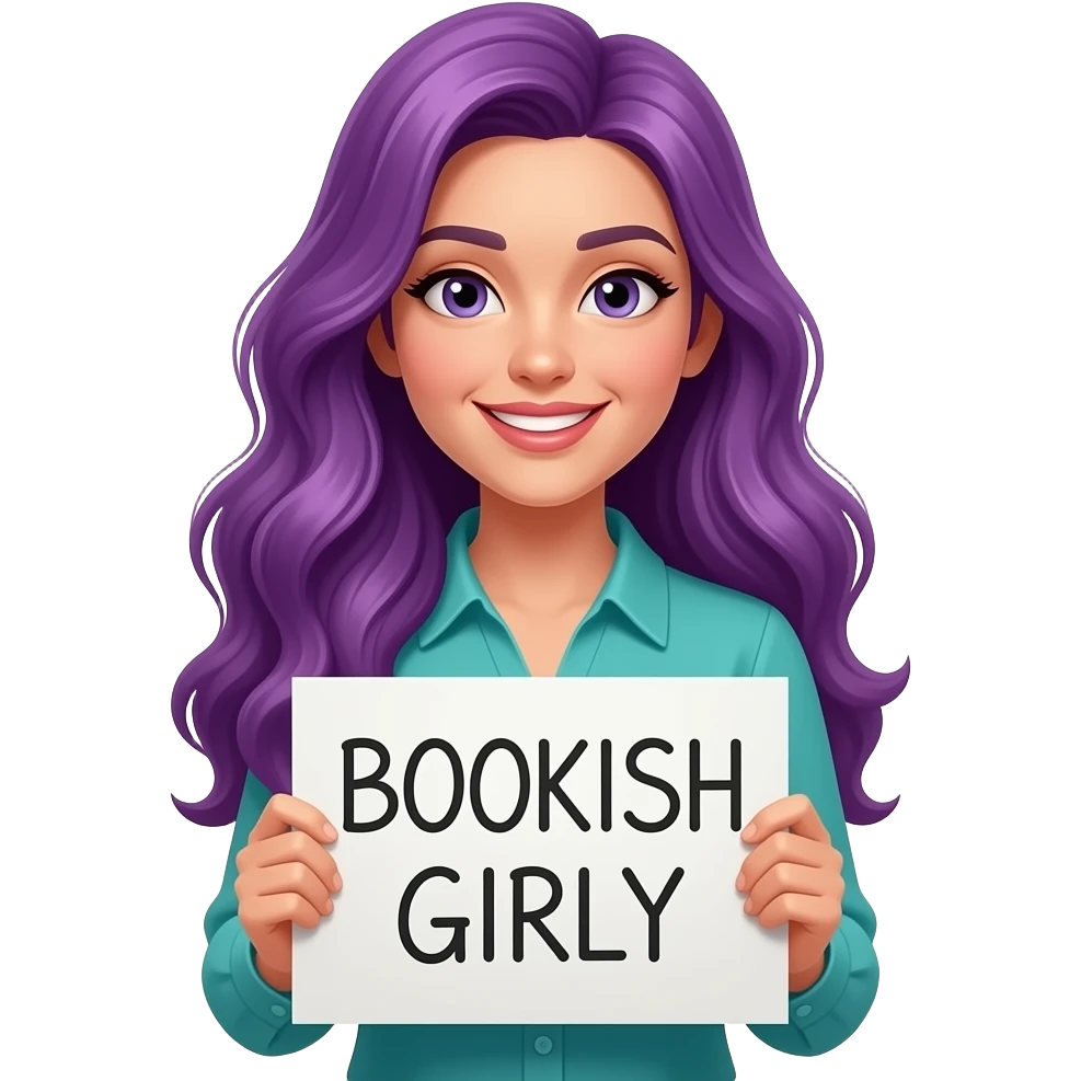 sexy girl with long purple hair holding a BOOKISH GIRLY sign emoji