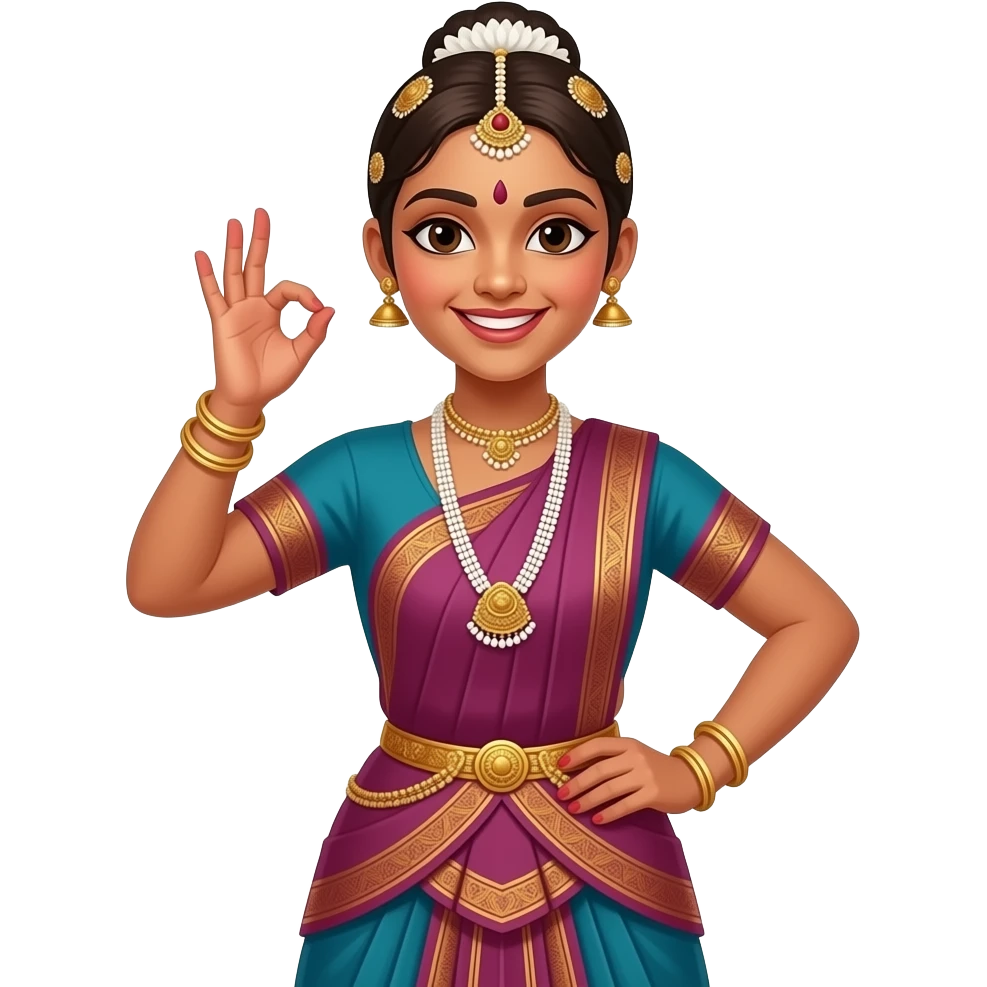 Light teen  brown skin girl in a bharatnataym dress smiling  doing a pose emoji