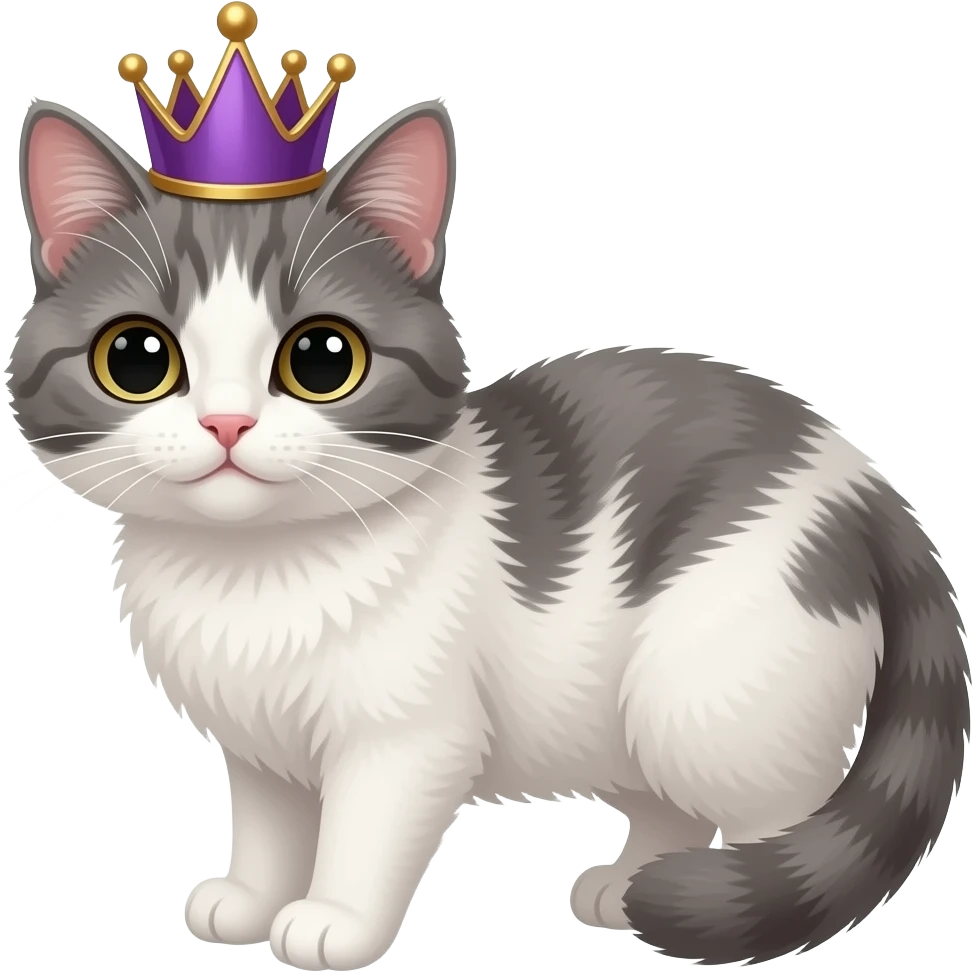 Female gray and white kitten with purple crown emoji
