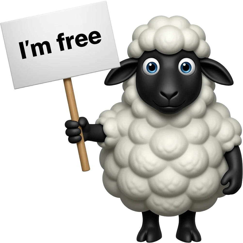 i need the whole sheep to be black Black sheep with a sign saying i’m free emoji