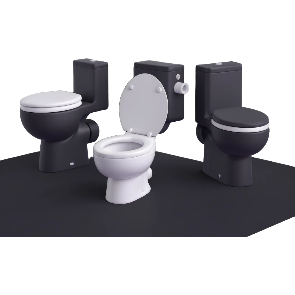 cluster of compact toilets with minimal design in 3D emoji style emoji