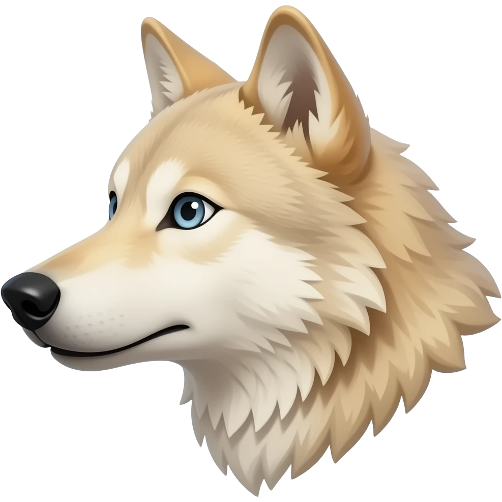 Beige wolf head very realistic Turn sideways light blue gray eyes emoji