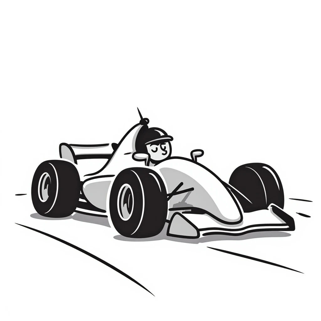 A race car in the style of black doodle emoji