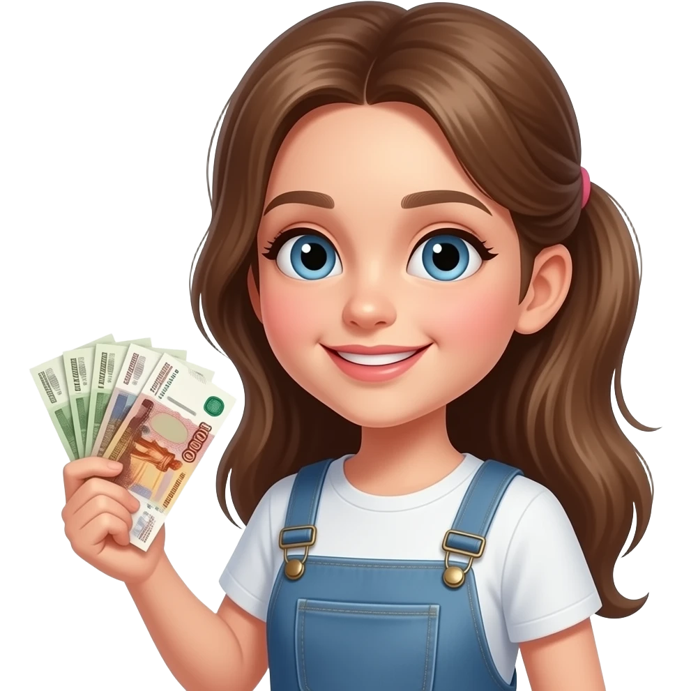 русская молодая девушка с русскими деньгами крутой улыбвается emoji