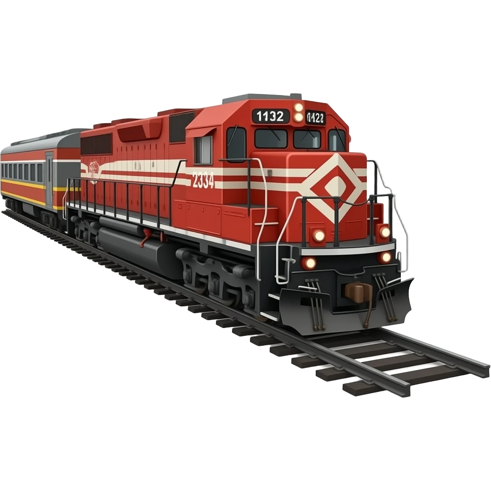 Red train with locomotive and cars on tracks emoji