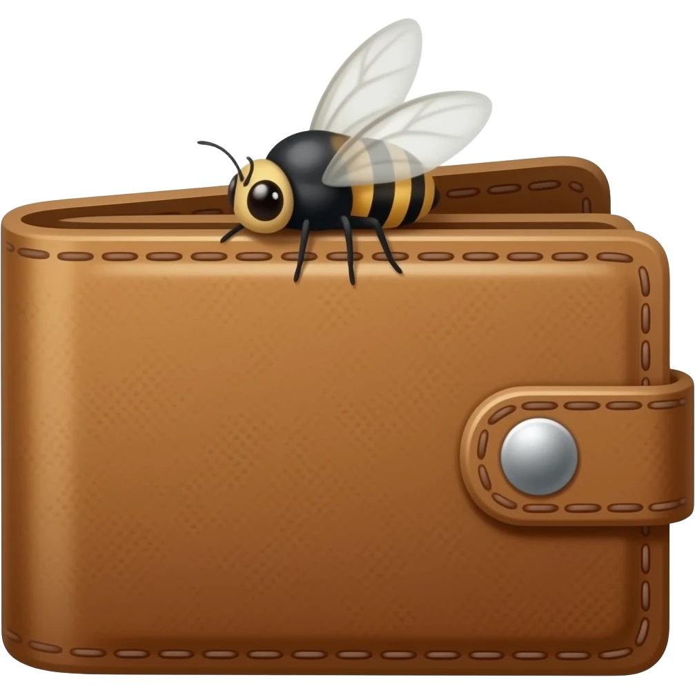 Dompet kulit kosong dengan lalat yang kluar dari dalamnya emoji