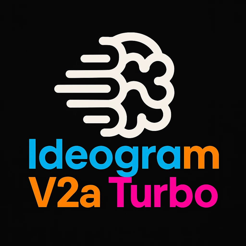 make a non gradient solid but colorful text of "Ideogram V2a Turbo", black background, add this logo too, make it good art for this emoji