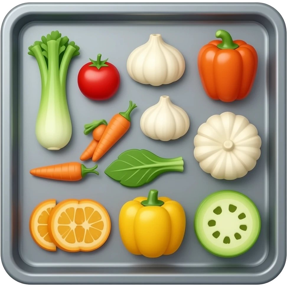 baking tray with vegetables, but the view from the side please, not from above emoji