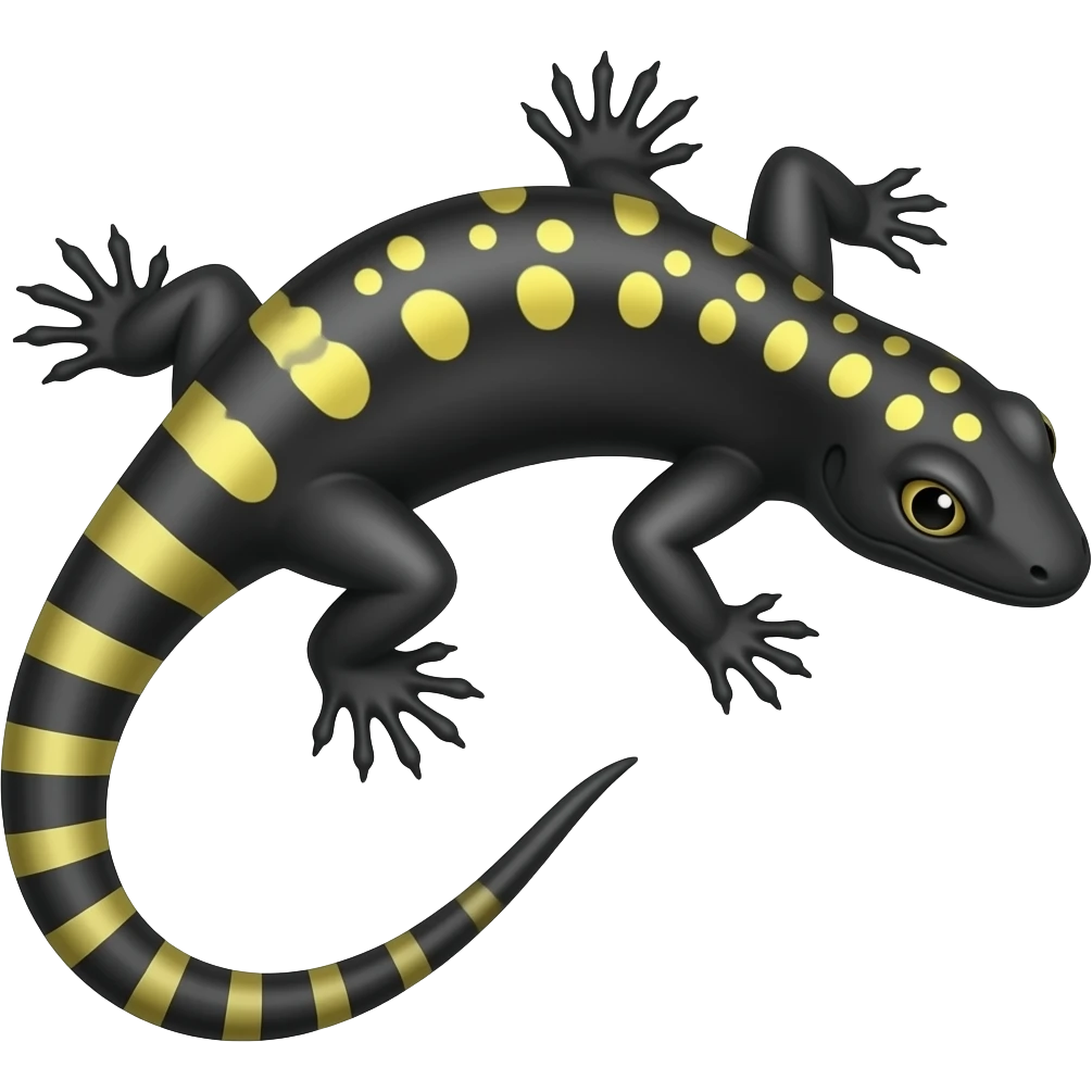 Cartoon 2d black lizard with yellow spots and stripes emoji