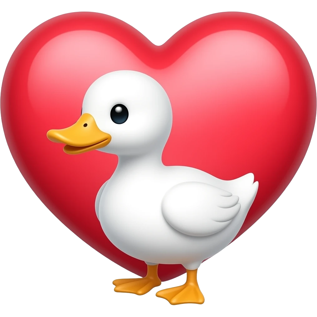 Big heart very small tiny white tiny duck emoji