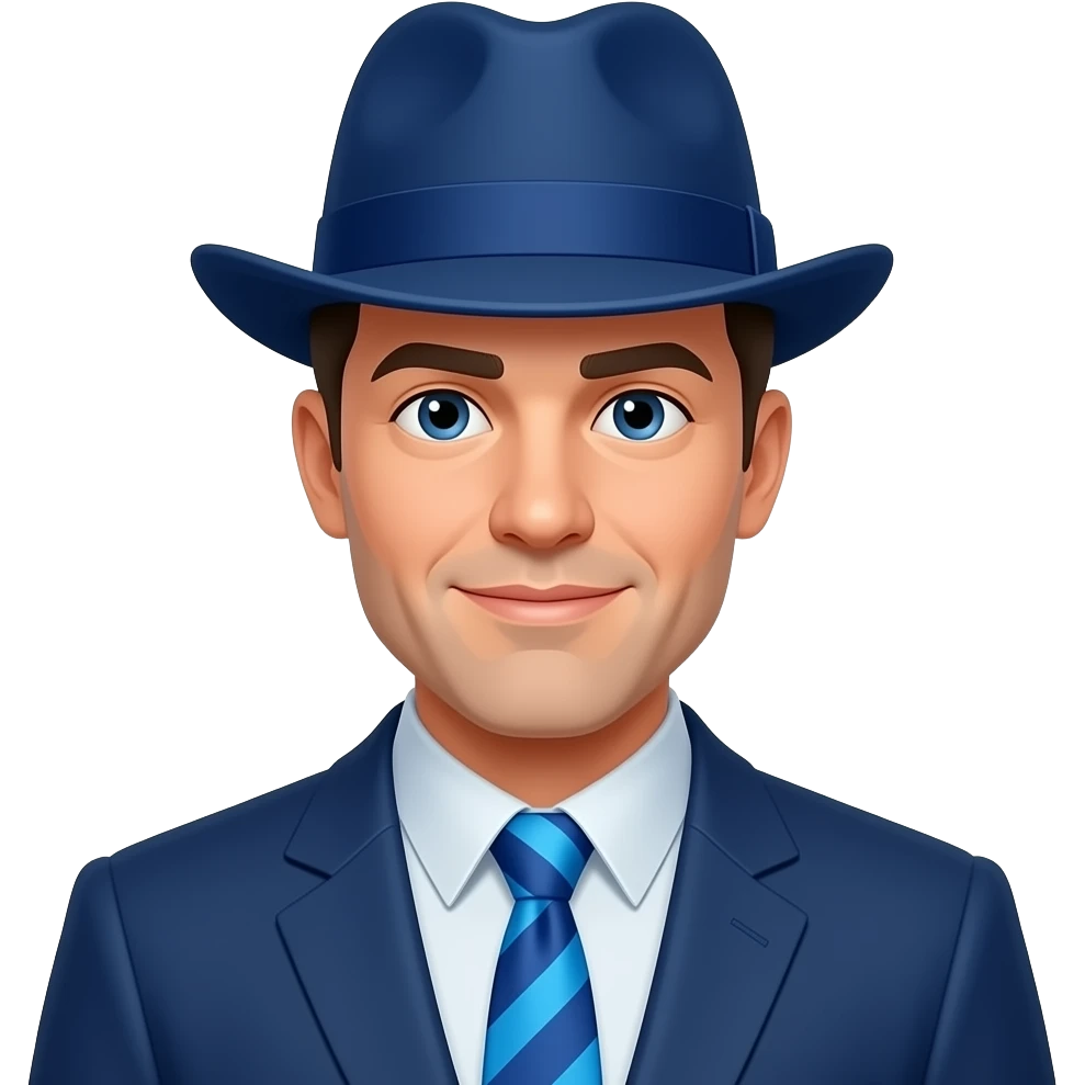 a man with vibrant blue tie and wear hat emoji