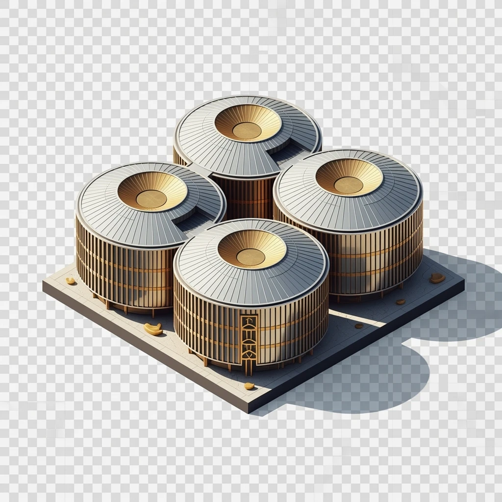 Isometric illustration photorealistic the Library of Birmingham, balanced between stylized and realistic, 3D miniature effect, transparent background. emoji