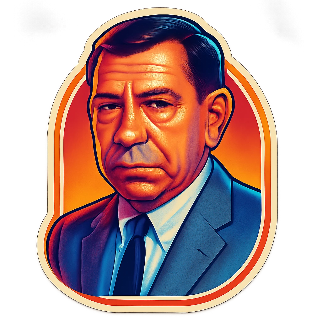 Portrait of this man in retro stickers style with a neutral background, no text. emoji
