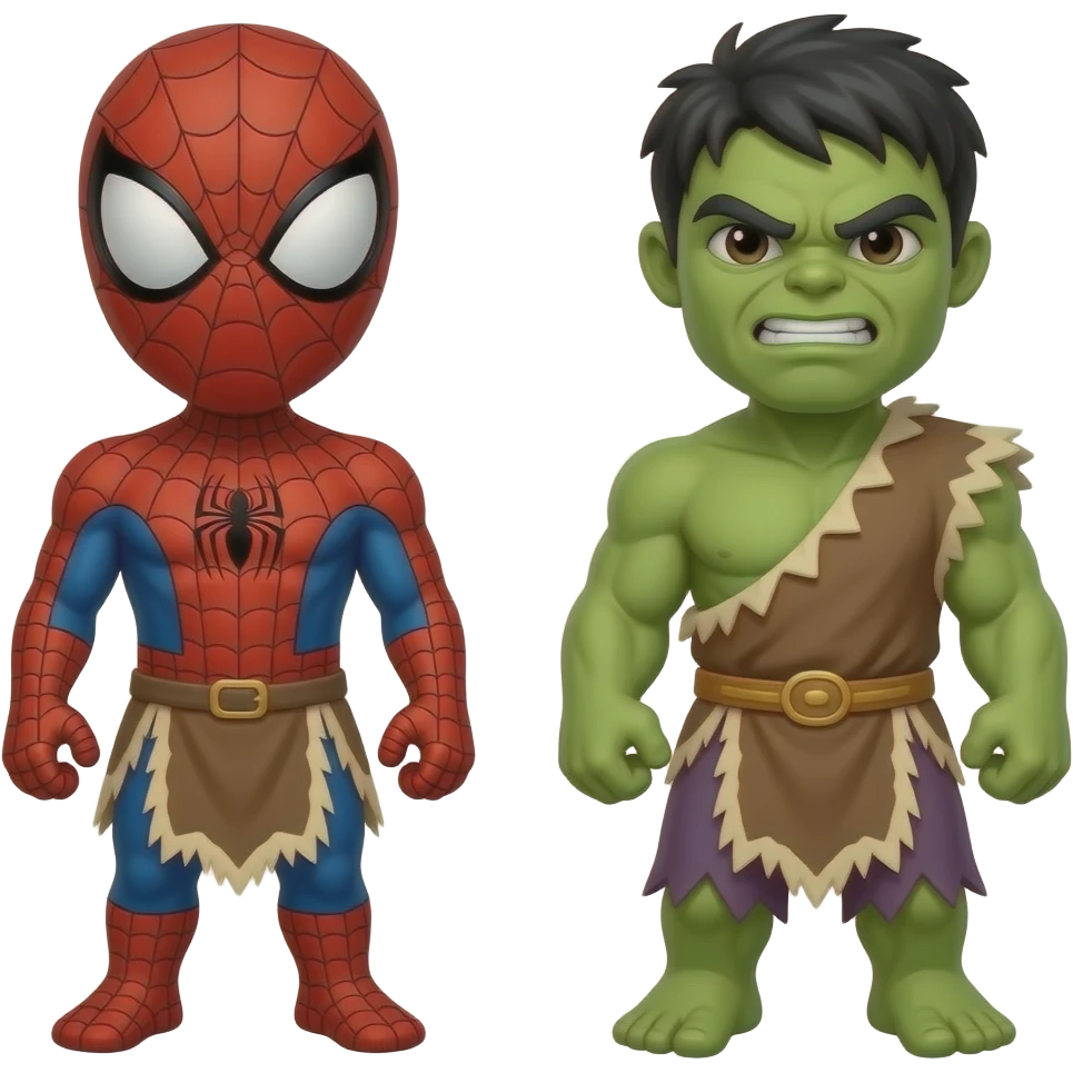 a SPIDERMAN  AND HULK RED   wearing ancient animal skin cloth, half body, icon, yellow skin emoji