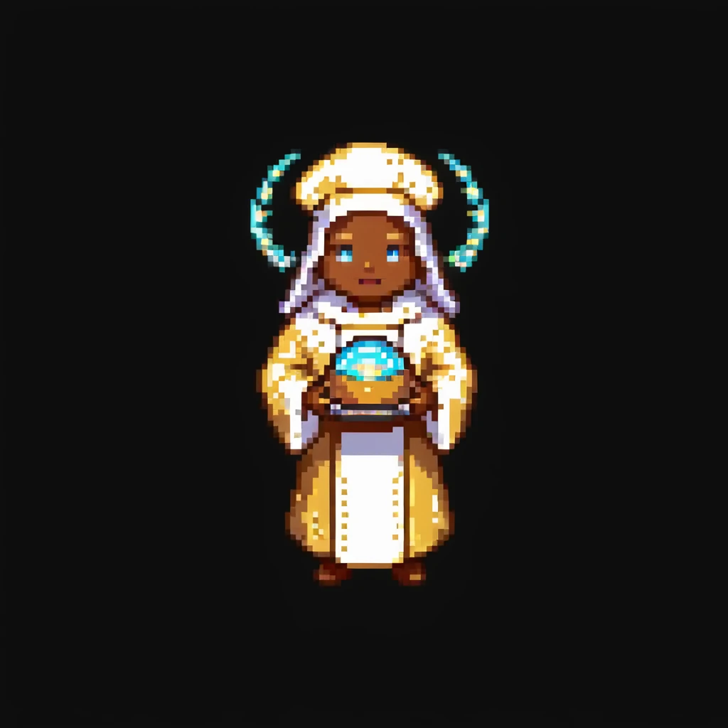Portrait of a radiant baker with a glowing halo, golden robes, and a cookie-shaped aura, skeuomorphism style emoji