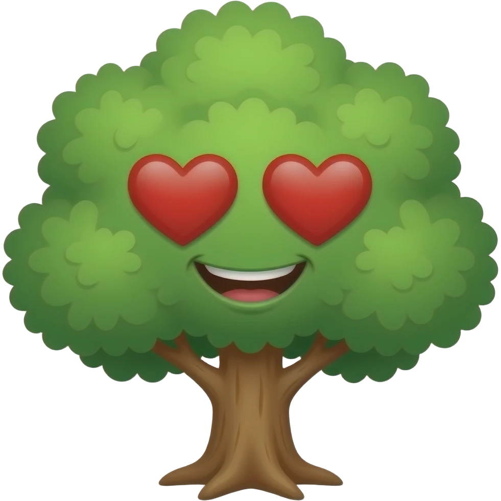 a tree with red heart eyes grin emoji