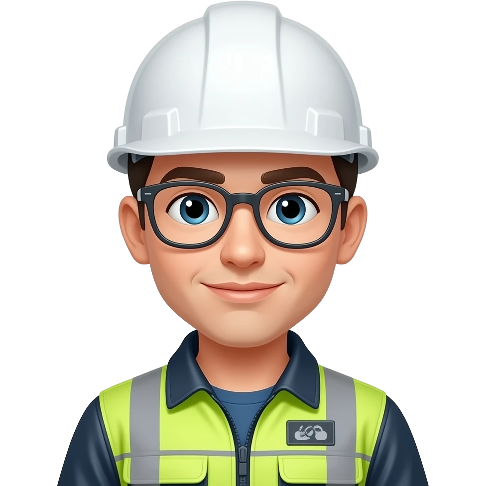 short hair with eyeglass engineer with white hardhat, with reflector suit emoji