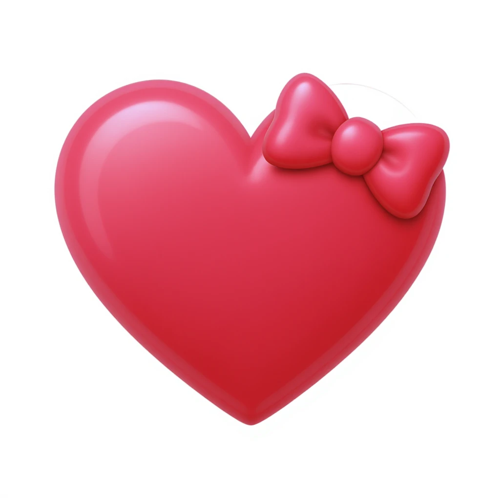 cute and shiny heart emoji with a bow accent, no background emoji