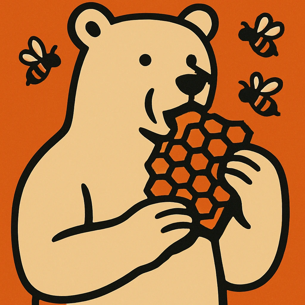 bear eating honeycomb with bees flying around emoji