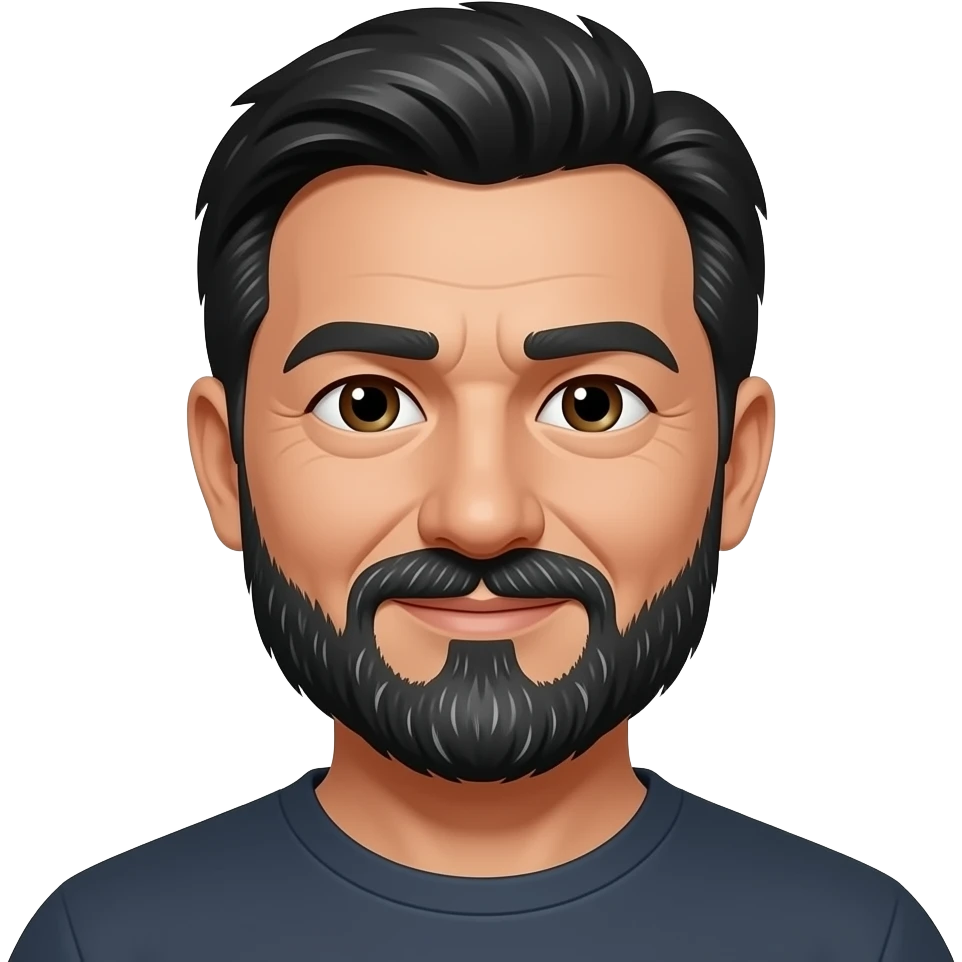 58 year old man with black and little strips of white hair and black and little strips of white hair in the mustache and a goatee with black and little strips of white hair emoji