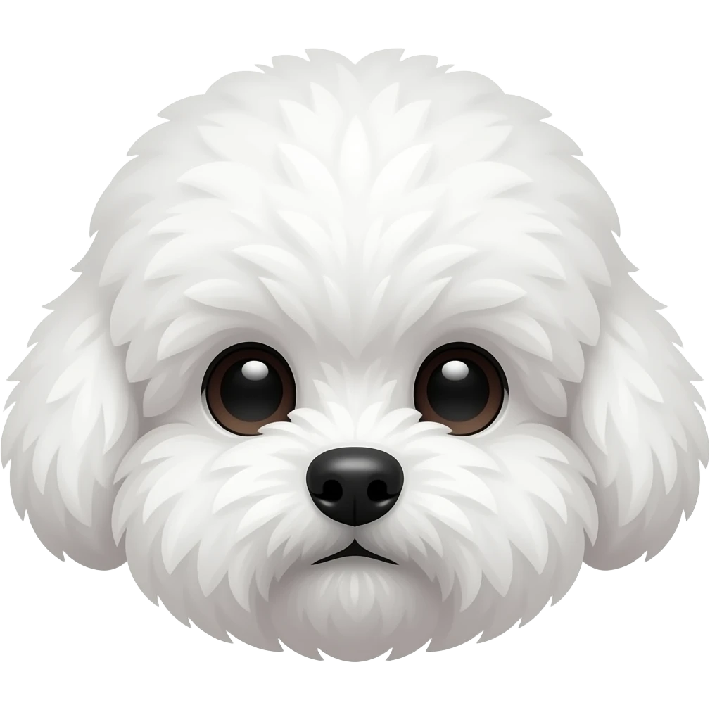 Very smallWhite fluffy dog reserch, crop face for profile, look front, no body emoji