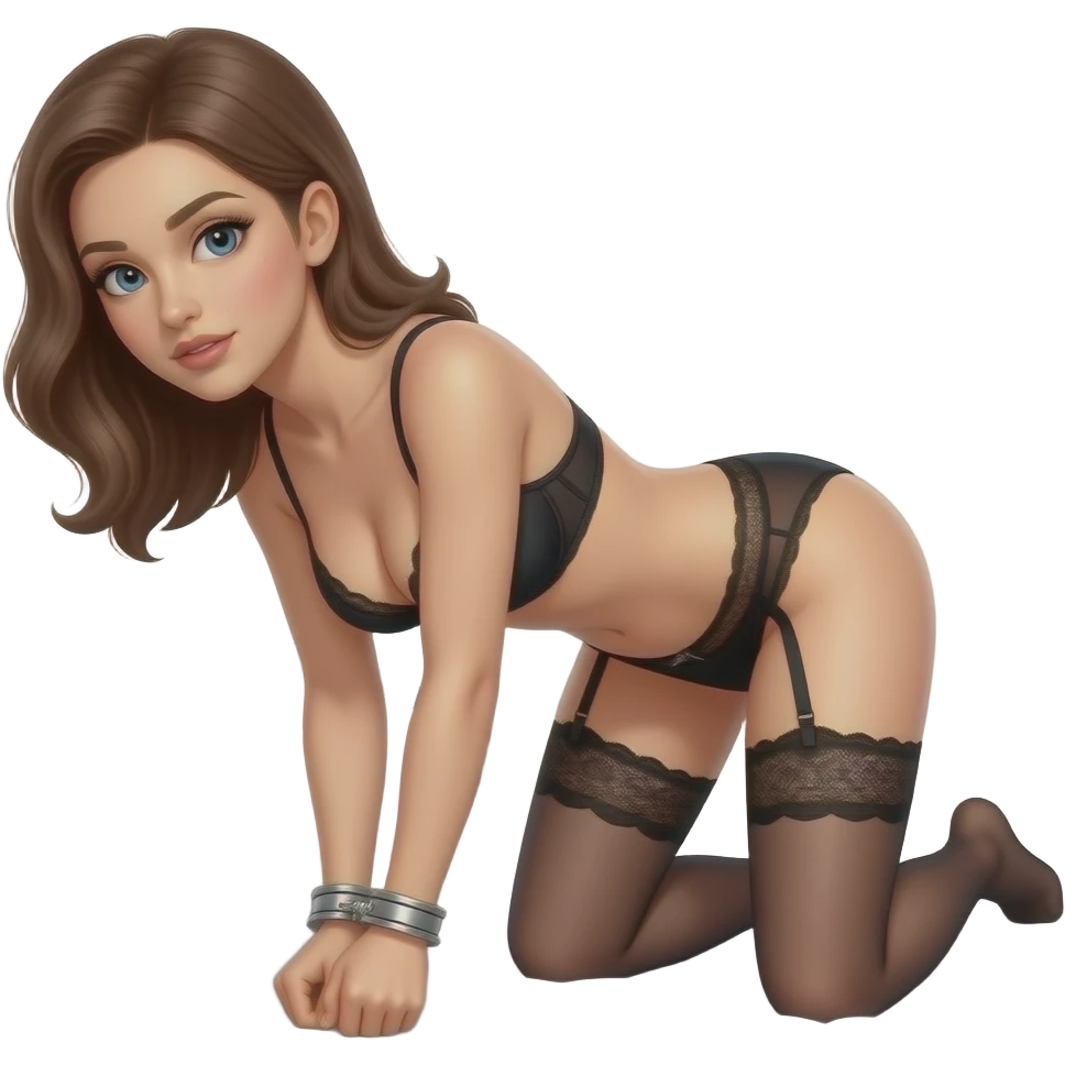 Wife handcuffed  to bed bent over lingerie emoji
