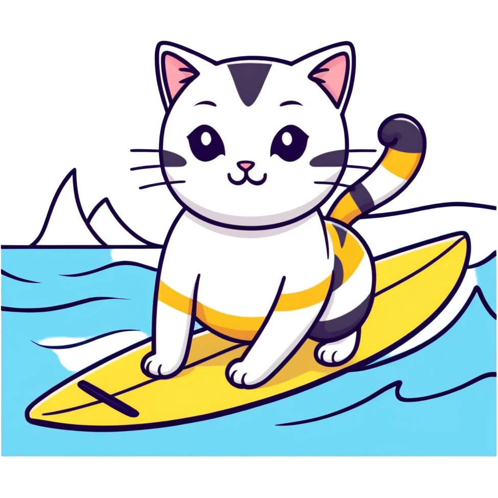 Cat wearing a swimming suit on surf board emoji