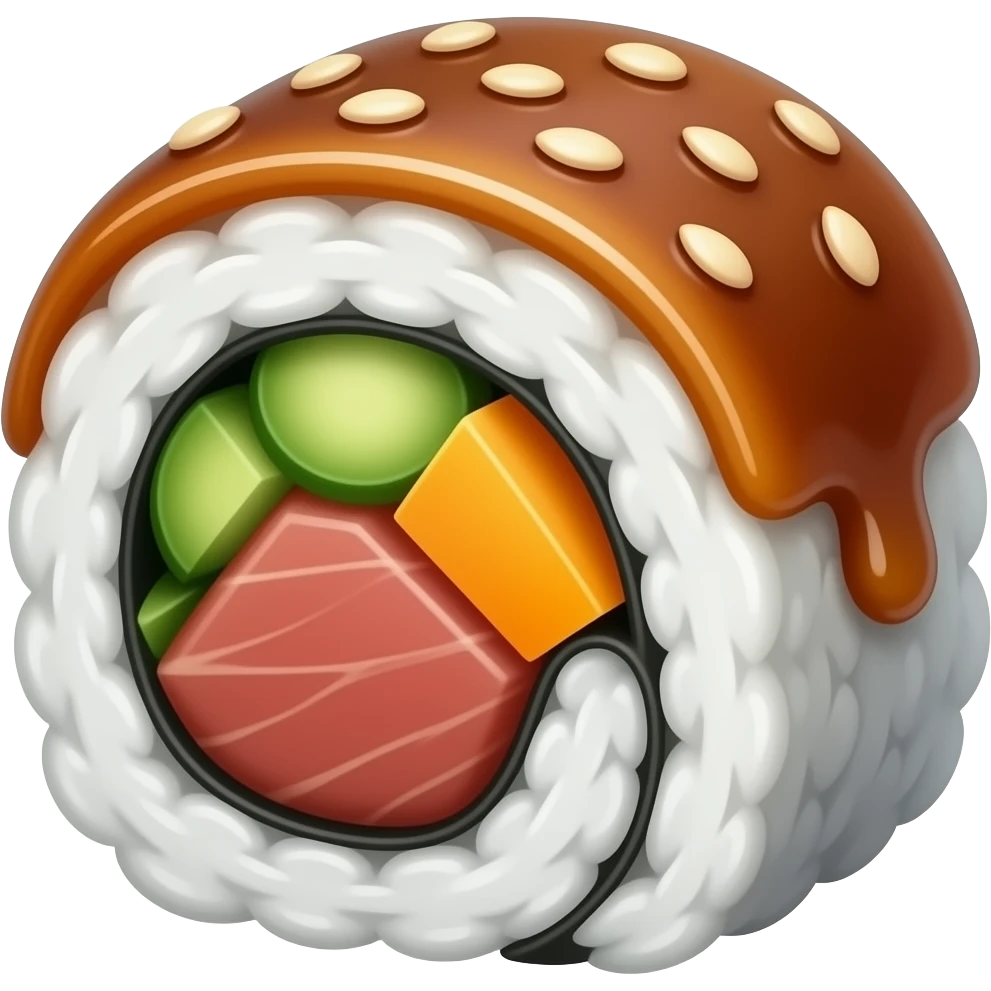Korean tuna gimbap, realistic, sliced roll, tuna filling, colorful vegetables, sesame oil shine, sesame seeds, food photography emoji