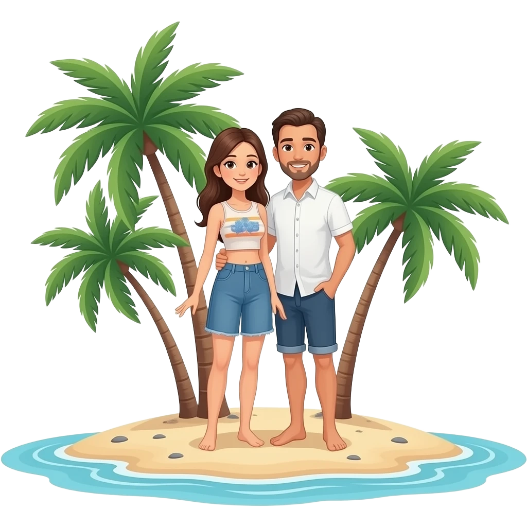 Two lesbian women and 1 man on a deserted island emoji