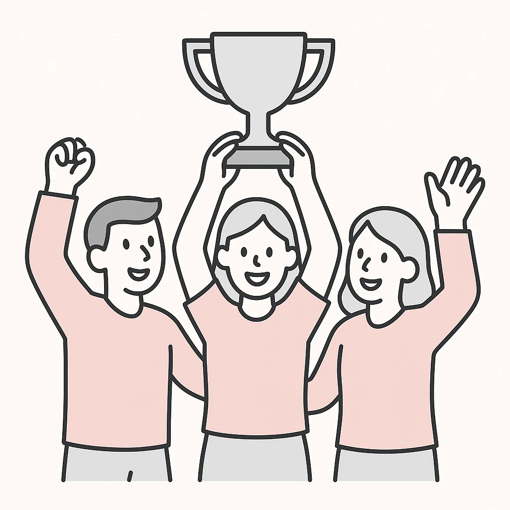 team celebrating with trophy emoji