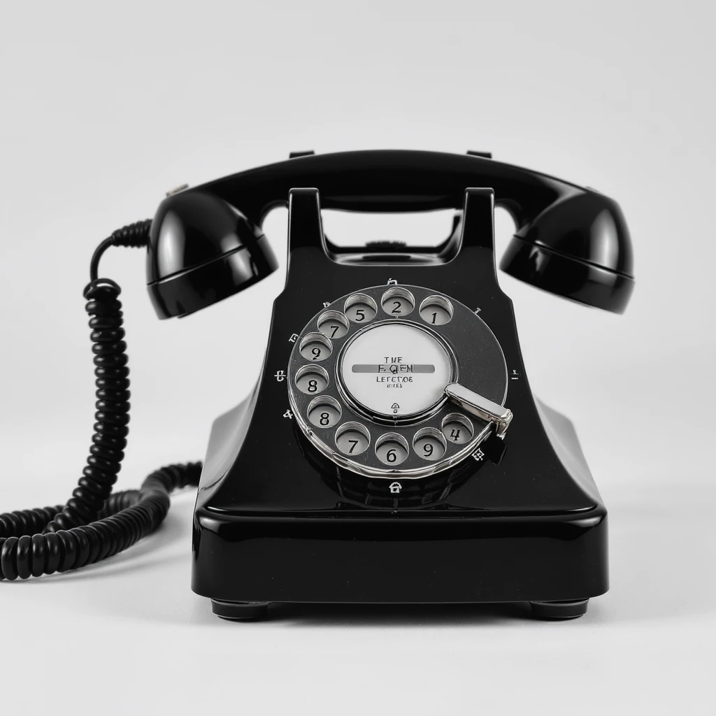 A 1940s-style phone, black and white, rotary dial, vintage design, detailed, realistic. emoji