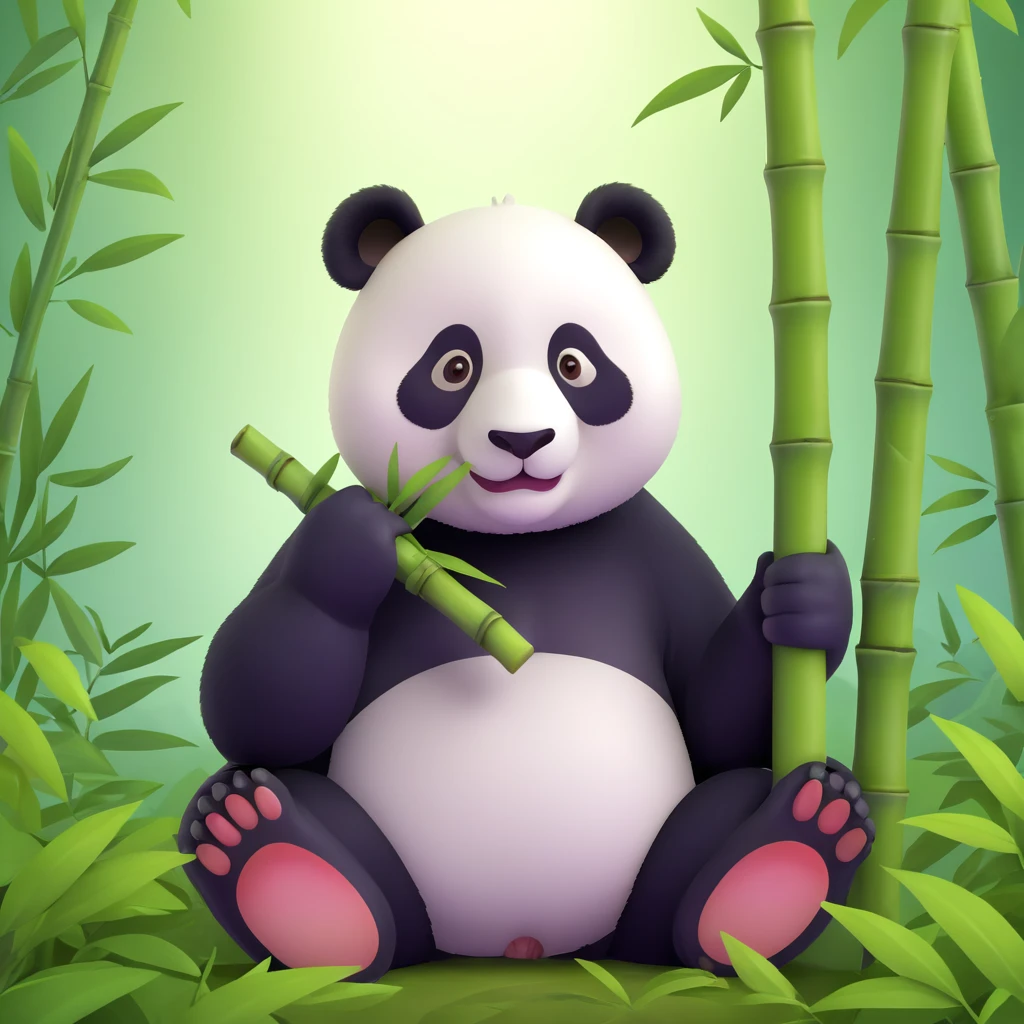 panda eating bamboo in forrest background, close up pose emoji
