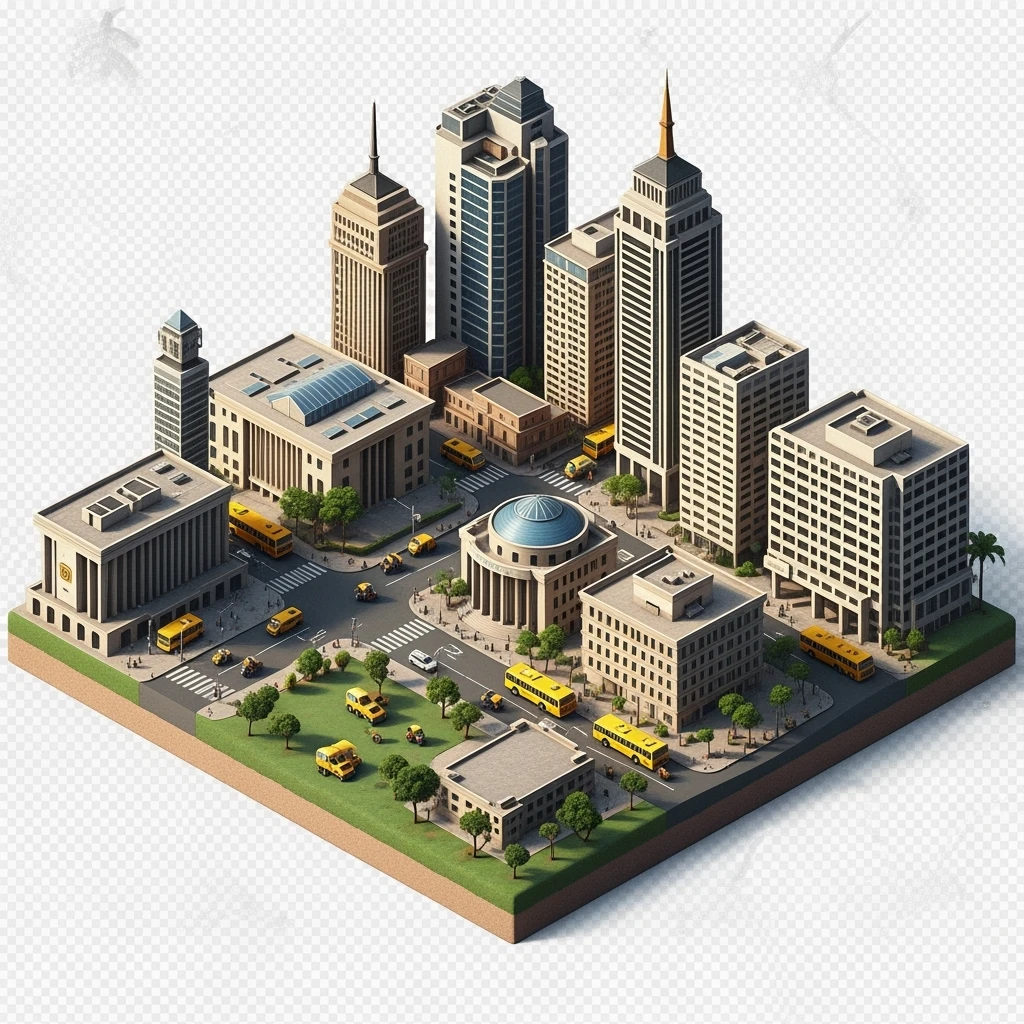 Isometric miniature of Lagos Nigeria 3D miniature effect and Tilt Shift effect, no cartoonish look, transparent background, don't cut angles emoji
