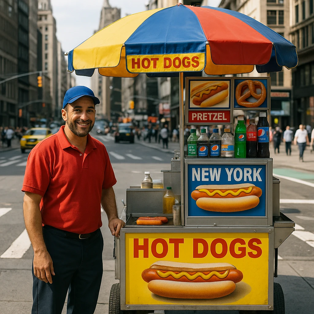 hotdog seller in New York with cart emoji