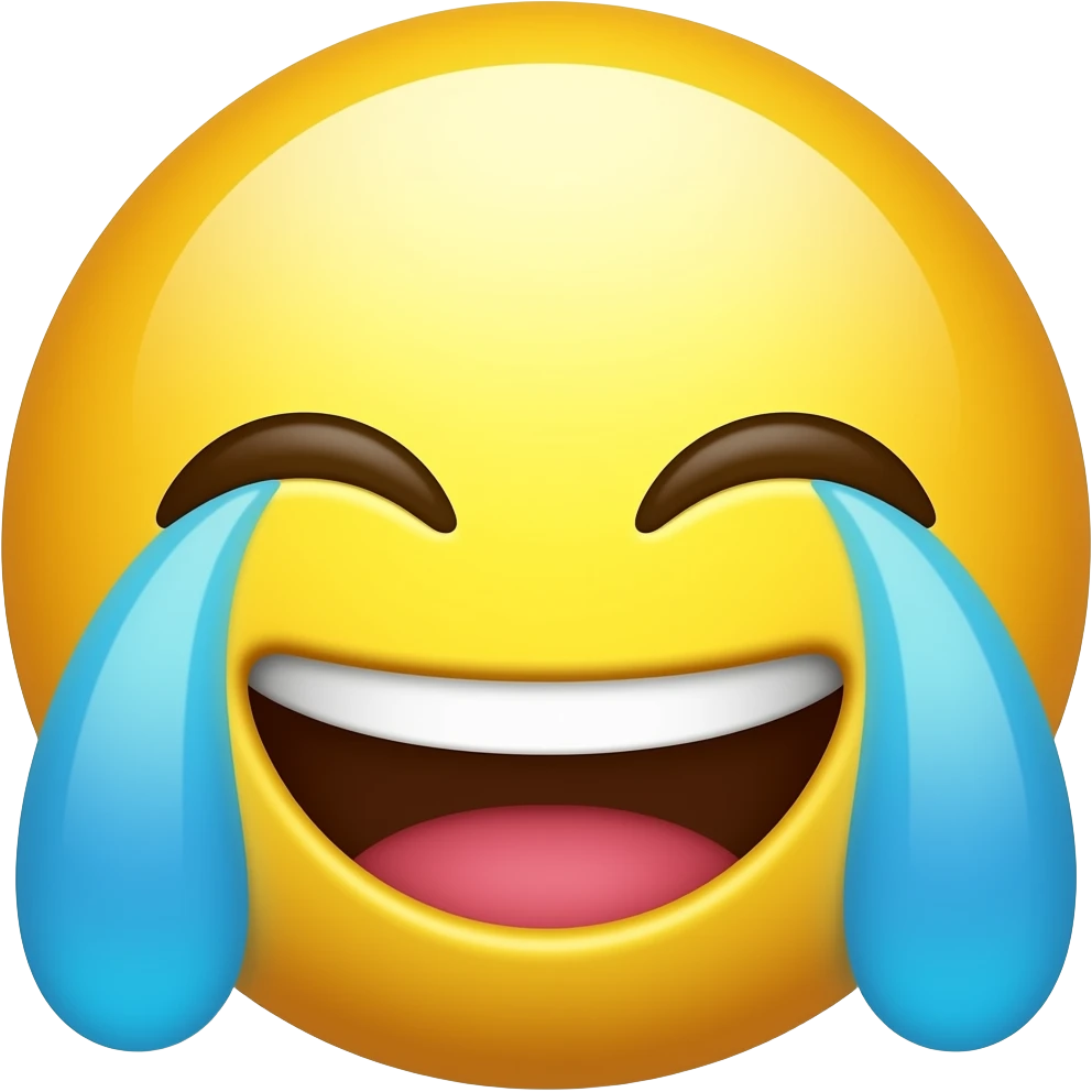 apple style emoji that is crying because theyre laughing so hard but like yellow like an emoji on an apple iphone emoji